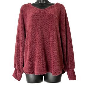 Hollister Long Sleeve V-Neck Fuzzy Sweater Maroon Size M